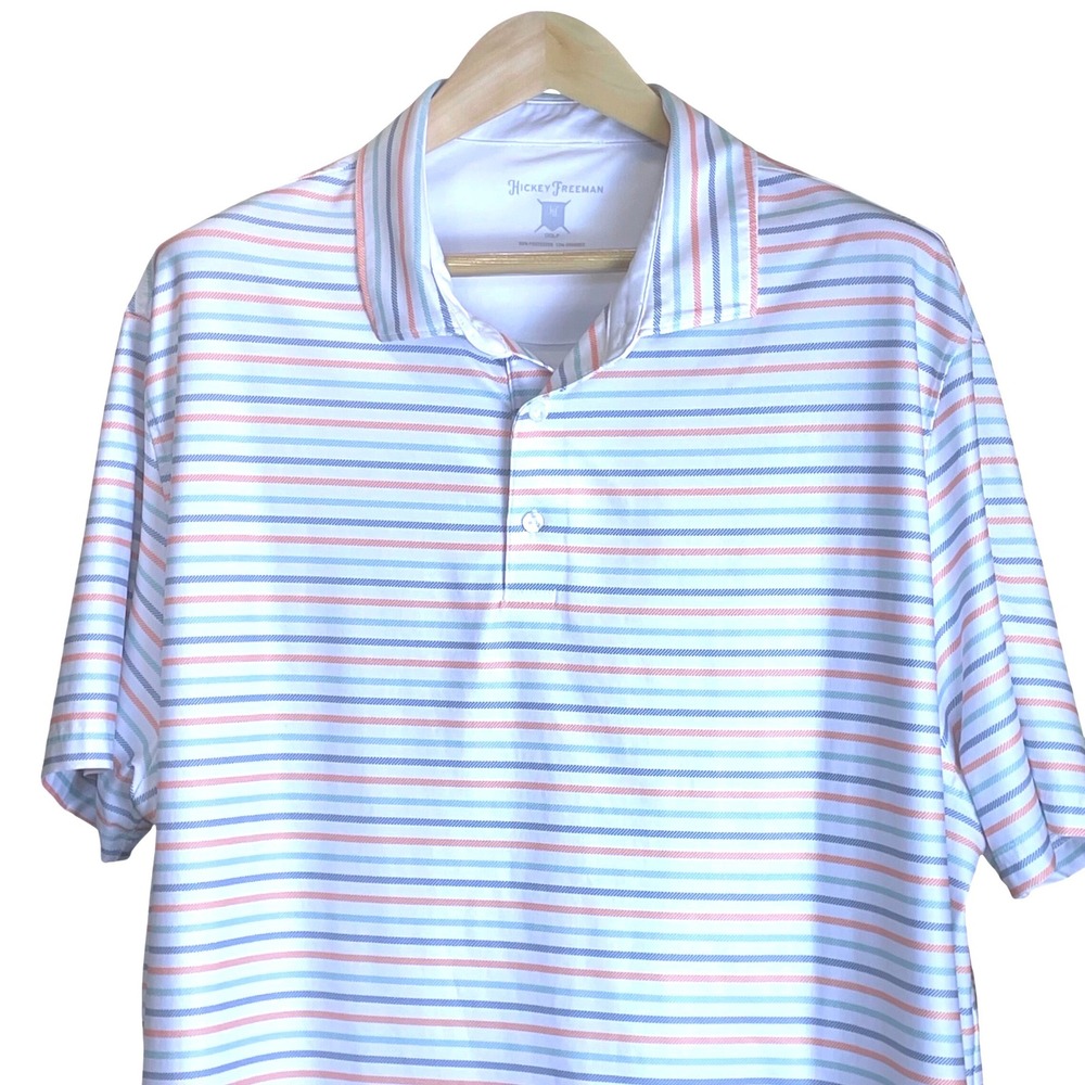Hickey Freeman Golf Mens XXL Polo Shirt Striped Performance Stretch Multi-Color
